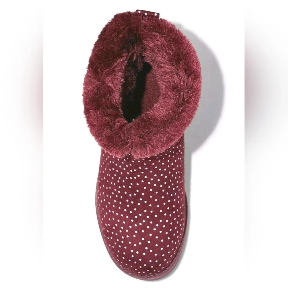 Cat & Jack Girls' Burgundy Red Silver Dots Darby Faux Fur Winter Boots 9
